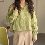 A-Line Long Sleeve Pleated Back Button-Up Shirt