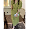 Matcha Green / Beige V-Neck Belted Dress with Pockets