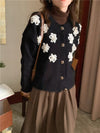 Retro Style Black Cardigan with 3D White Flowers