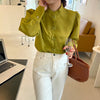 Oriental Style Long Sleeve Mock Neck Blouse with Frog Buttons