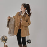 A-Line Double-Faced Wool Coat with PU Collar and Metal Buttons