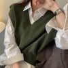 Korean Style White Shirt with Knitted V-Neck Vest