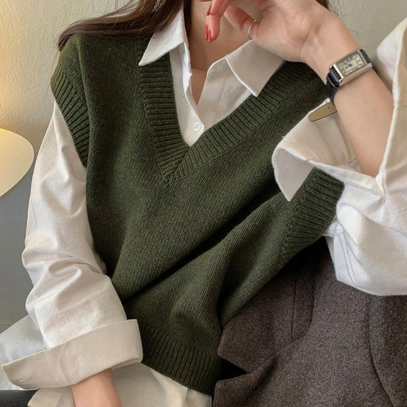 Vintage Knitted Sweater Vest for Women Korean Sleeveless Pullover Sweater  Top Fashion Female Round Neck Knitted Vest Ins  Walmartcom