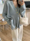 Soft Knit Designer V-Neck Side Button Sweater