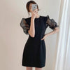 Fitted Little Black Mini Dress with Organza Sleeve