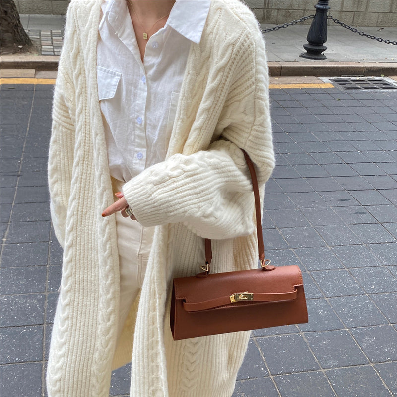 Cable Knit Open Front Relaxed Long Cardigan