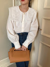 White Cotton Shirt with Oversized Eyelet Collar