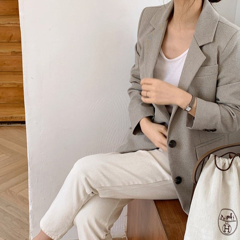 Two-Button Gray Linen Blazer