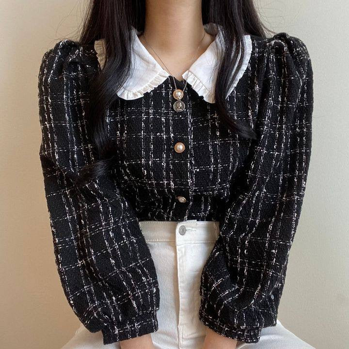 Tweed Blouse with Peter Pan Collar