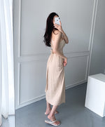 Deep Slit Halter Neck Sleeveless Maxi Dress with Shorts