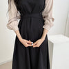 Korean Style Color Contrast Dress with Asymmetrical Collar