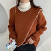 Designer Crew Neck Sweater with Contrasting Stitches