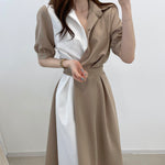 Korean Style Color Block Shirt Dress