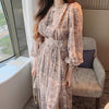 Long Sleeve Chiffon Maxi Dress with Cutout Waist and Side Slit