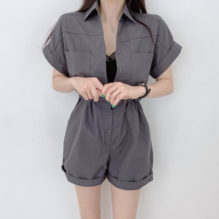 Button-Up DrawString Utility Jumpsuit