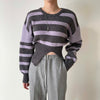 Round Neck Drop Shoulder Stripe Sweater with Gathered Waist and Slit