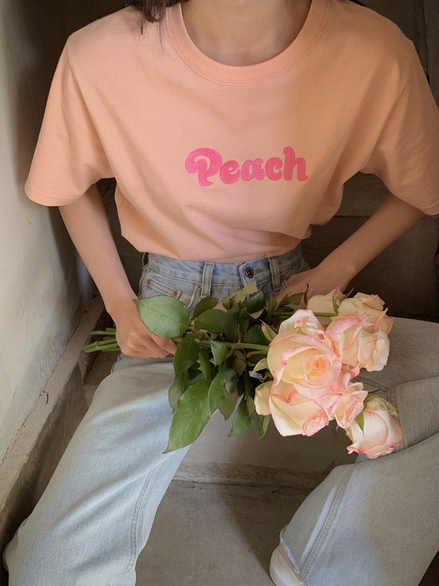 Peach Embroidered Cotton T-Shirt