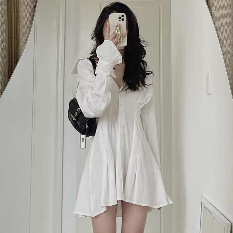 Button-Up Mini Shirt Dress with Frill Cuffs