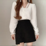 Long Sleeve Soft Knit Top with Lace Neckline