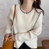 Designer Crew Neck Sweater with Contrasting Stitches