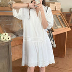 White Cotton Dress with Scalloped Lace Trims