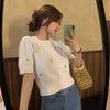 Yellow Embroidered Flower Knitted Short Sleeve Top