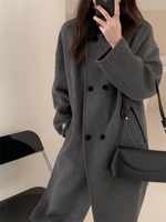 Contrast Collar 100% Double-Faced Wool Long Coat 🐏