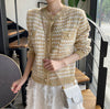 Embellished Multicolor Gold Button Crew Neck Cardigan