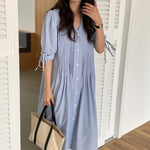 V-Neck Pleated Relaxed Dress