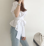 Puffed Short Sleeve Belted Shirt