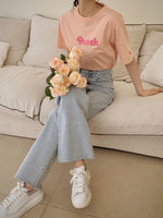 Peach Embroidered Cotton T-Shirt