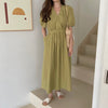 Matcha Green / Beige V-Neck Belted Dress with Pockets