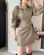 Mini Shirt Dress in Khaki Plaid