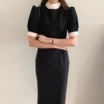 Mock Neck Back Tie Two Tone Shift Dress