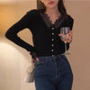 V-Neck Pearly Button Lace Top