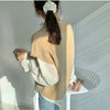 Chiffon Long Sleeve Ruffle Tie Neck Blouse with Knit Vest