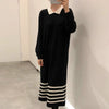 Korean Style White Collar Polo Knitted Dress with Stripes