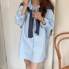 Macaron Color Boyfriend Style Button-Up Shirt with Matching Cape