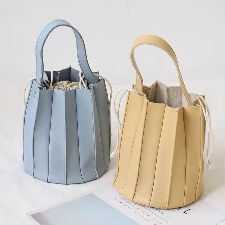 Pleated Soft Vegan Leather Basket Bag