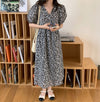 Small Floral Print Puffed Sleeves V-Neck Dress