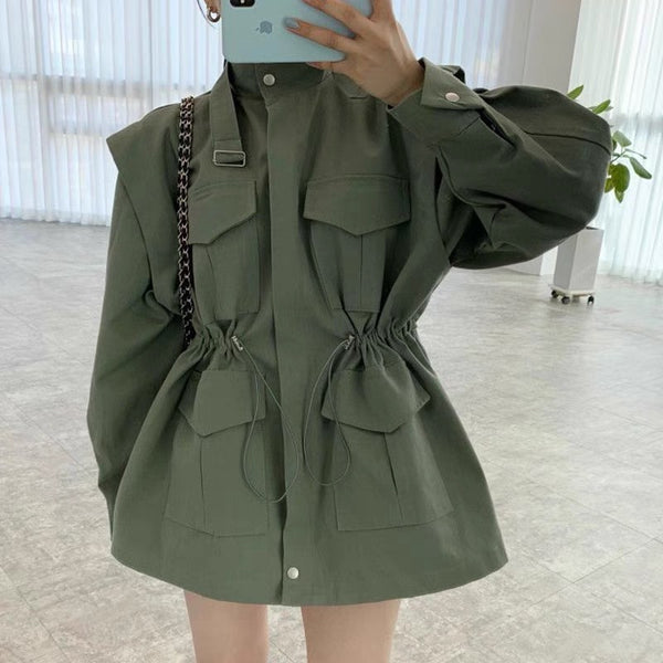 Drawcord Waist Utility Cotton Coat – MyDearCloset