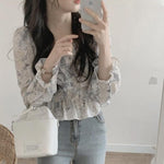 Romantic Floral Chiffon Square Neck Blouse