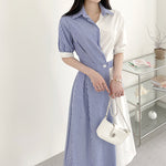 Designer Color Block Stripe Shirt Dress