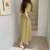 Matcha Green / Beige V-Neck Belted Dress with Pockets