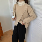 Designer Crew Neck Sweater with Contrasting Stitches