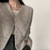 Collarless V-Neck Gray Plaids Tweed Cropped Jacket