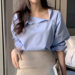 Designer Long Sleeve Asymmetrical Side Button-Up Shirt