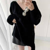 Oversized V-Neck Cable Knit Sweater with Pearly Decorations