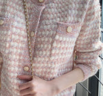 Embellished Multicolor Gold Button Crew Neck Cardigan