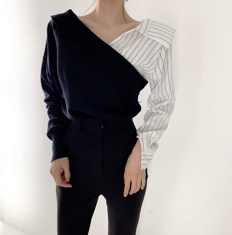 Designer Half Knit Half Shirt Cross Over Top